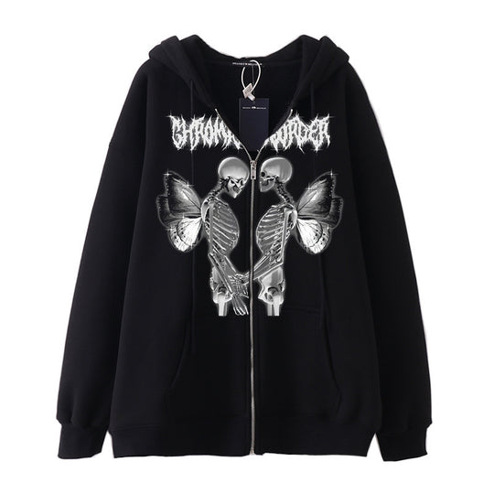Damen nan Kapuzenjacke mit durchgehendem Reißverschluss und Rippenherz-Print Shop Nory