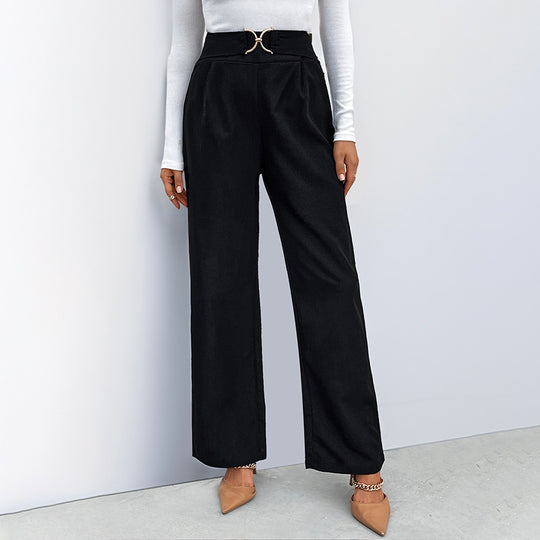 Damen Hochtaillierte Palazzo-Hose mit weitem Bein und dekorativem Schmuckgürtel Shop Nory