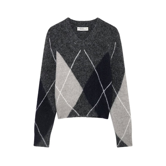 Damen Argyle-Pullover aus Wollmix mit weichem Flor und kastiger Cropped-Silhouette Shop Nory