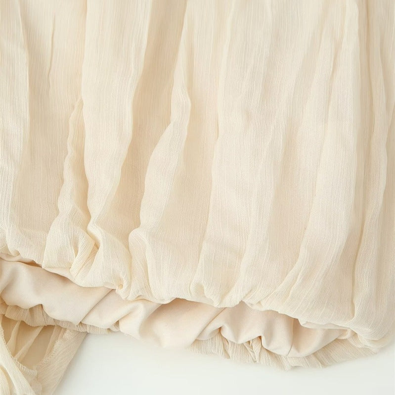 Damen Transparente Plissee-Chiffon-Bluse mit Halstuch-Schleife und asymmetrischem Saum Shop Nory