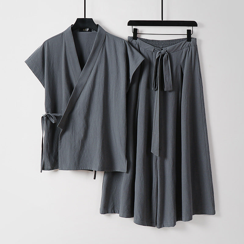 Damen Kimono-Loungewear-Set mit Wickeloberteil und weiter Palazzo-Hose Shop Nory
