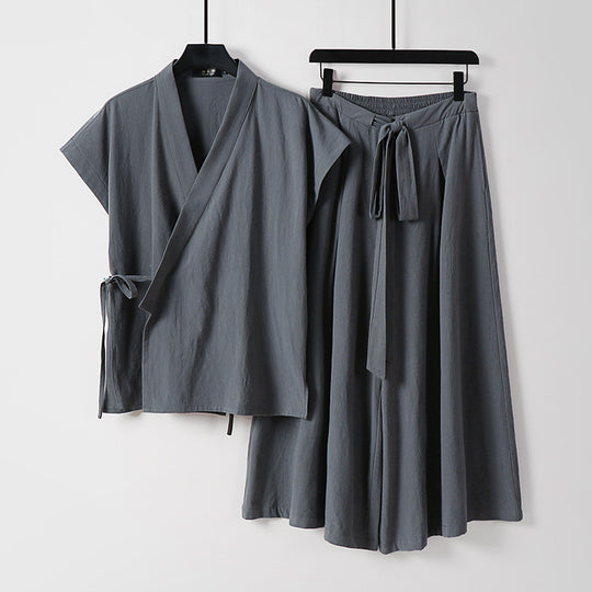 Damen Kimono-Loungewear-Set mit Wickeloberteil und weiter Palazzo-Hose Shop Nory