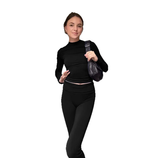 Damen Nahtloses Sport-Set mit Langarm-Cropped-Top und High-Waist Leggings Shop Nory