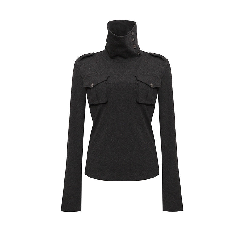 Damen Troyer-Top mit hohem Umschlagkragen, Brustklappen und Schulterriegel Shop Nory