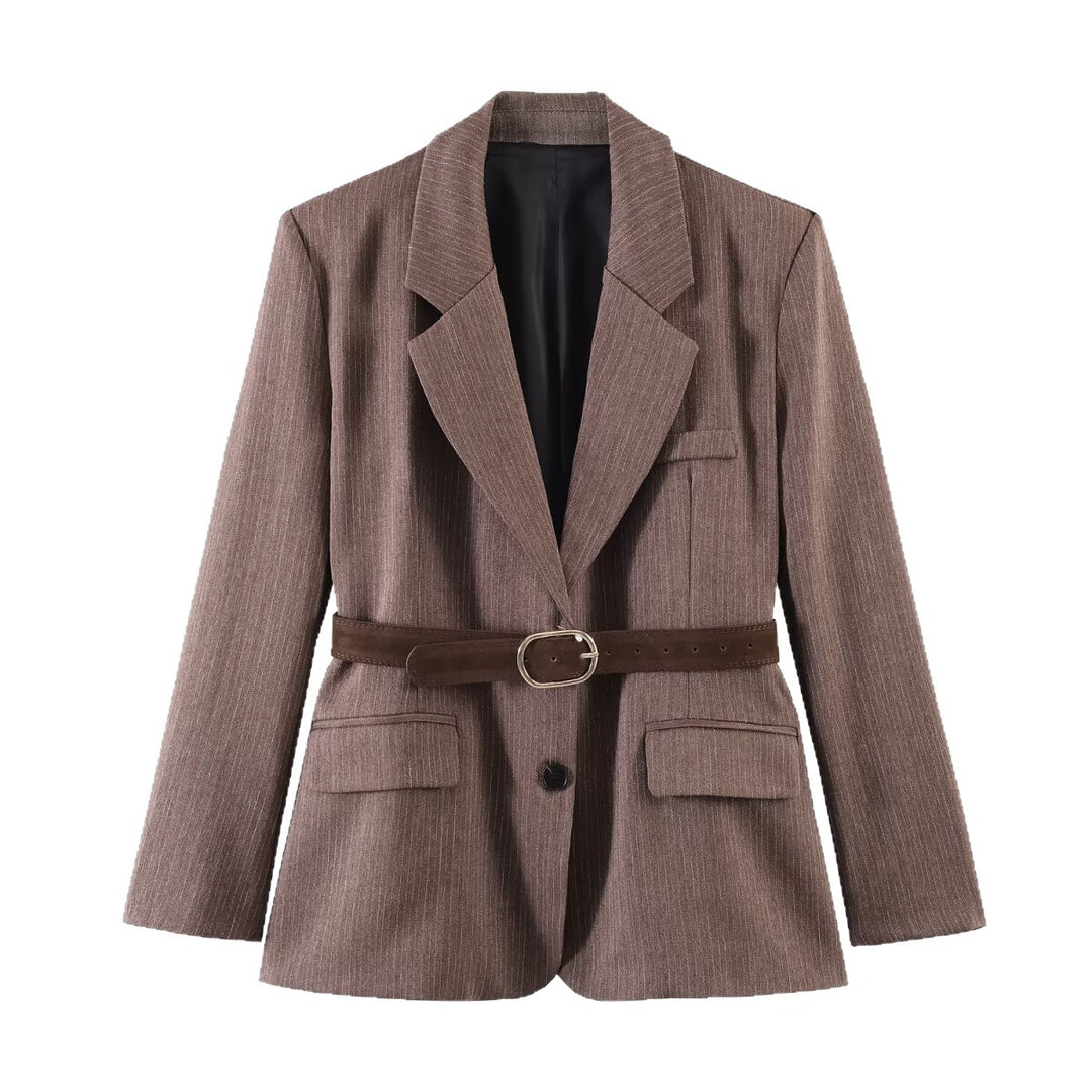 Damen Taillierter Nadelstreifen-Blazer mit abnehmbarem Gürtel Shop Nory