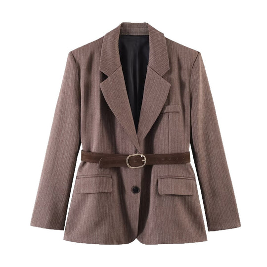 Damen Taillierter Nadelstreifen-Blazer mit abnehmbarem Gürtel Shop Nory