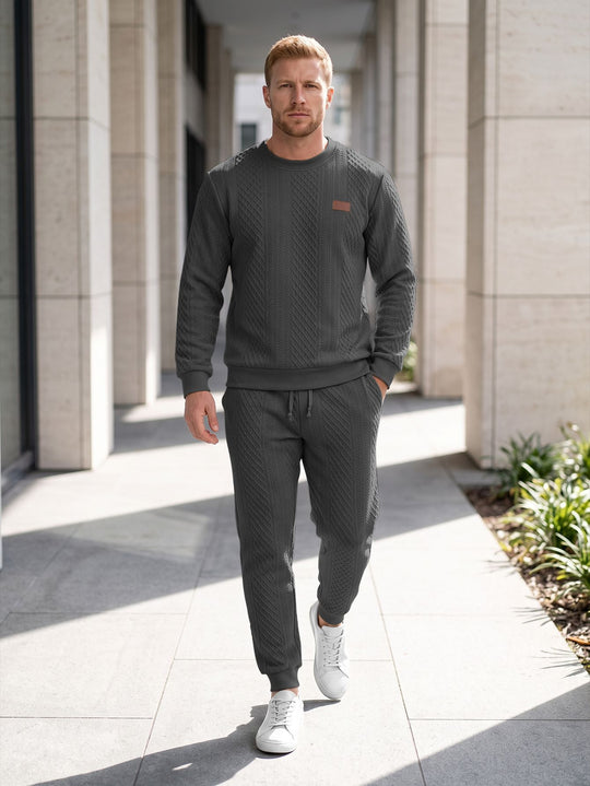 Herren Strukturierter Strick-Jogginganzug mit Rundhalsausschnitt und Kordelbund Shop Nory