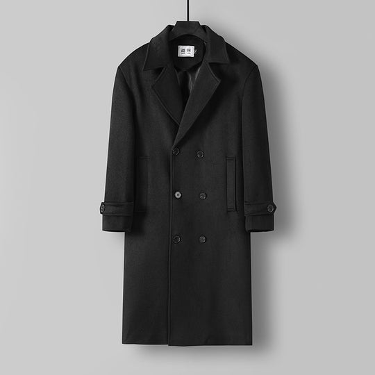 Herren Langer Doppelreihiger Wollmantel mit minimalistischer Silhouette und Schalkragen Shop Nory
