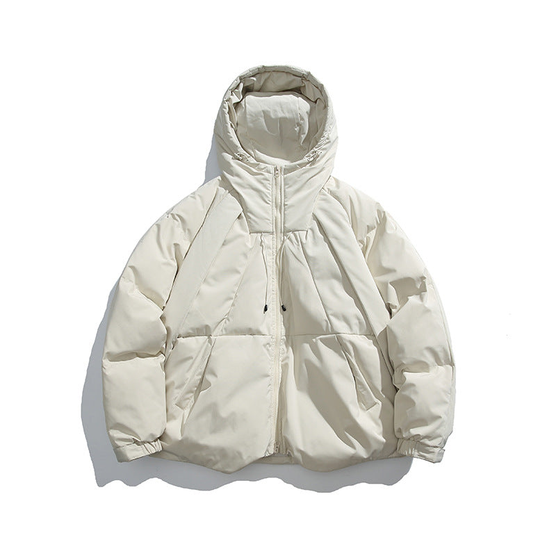Unisex Boxy-wattierte Kapuzenjacke mit hohem Stehkragen und Tunnelzugsaum Shop Nory