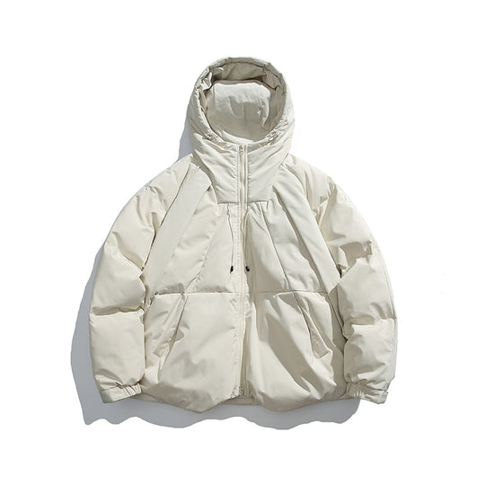 Unisex Boxy-wattierte Kapuzenjacke mit hohem Stehkragen und Tunnelzugsaum Shop Nory
