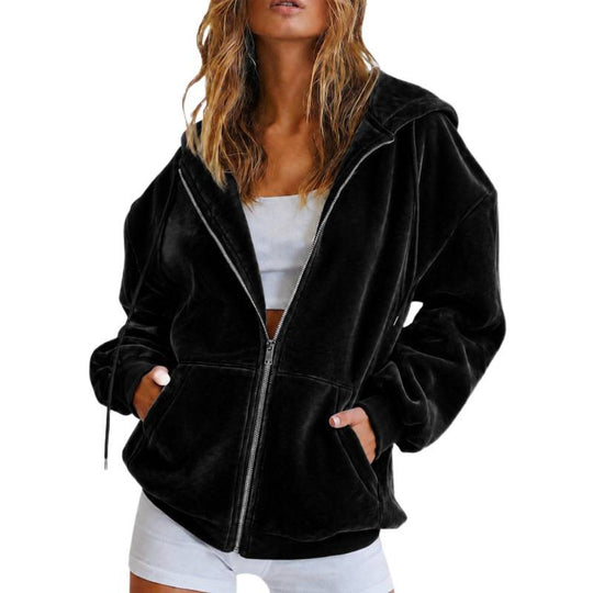 Damen Oversize Velours-Kapuzenjacke mit Reißverschluss Shop Nory