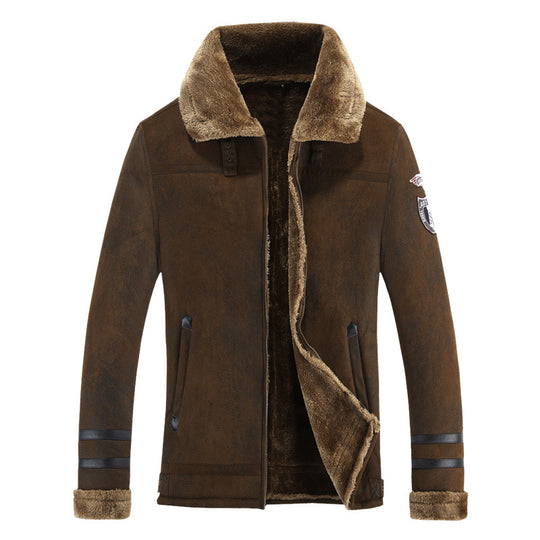 Herren Gefütterte Pilotjacke mit Kunstfellfutter und Stehkragen Shop Nory