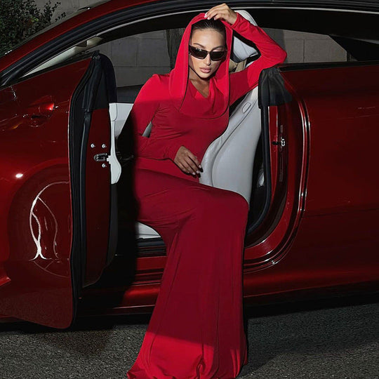 Damen elegantes Abendkleid mit Kapuze und figurbetonter Silhouette