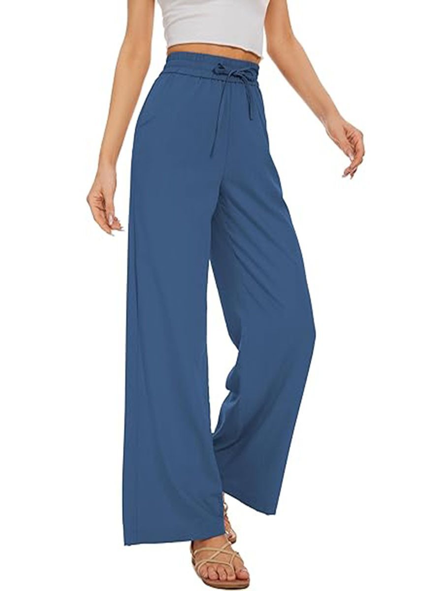 Damen Weite Leinenhose mit hohem elastischem Bund, Kordelzug und Eingrifftaschen Shop Nory