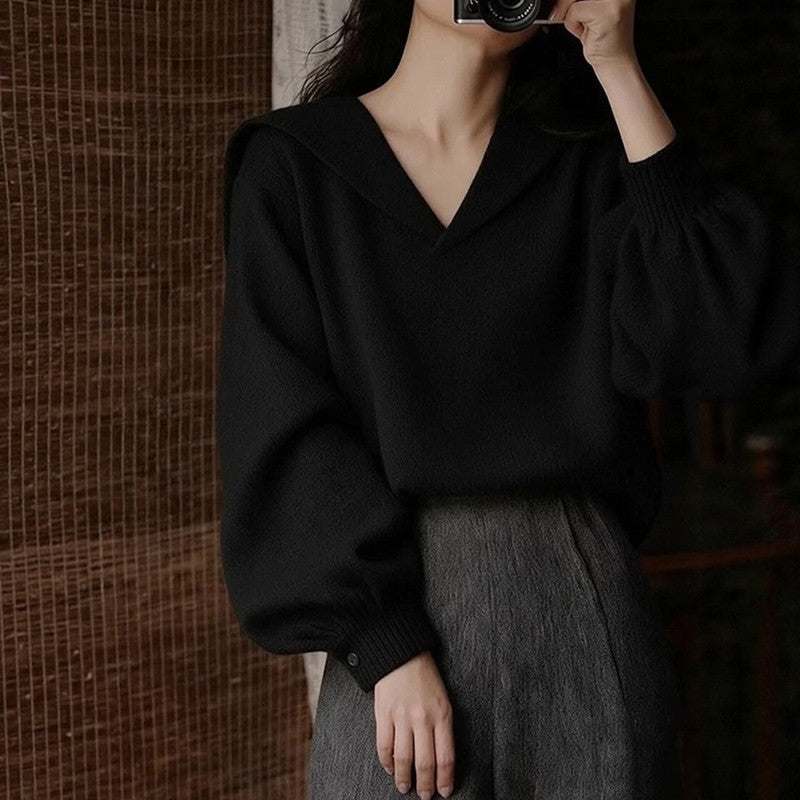 Damen Modischer Pullover mit tiefem V-Ausschnitt und weit geschnittenen Ärmeln Shop Nory