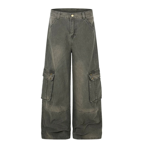 Damen Hochtaillierte Culotte-Jeans im Workwear-Stil mit großen Klapp-Taschen und Used-Finish Shop Nory
