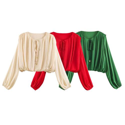 Damen nan luftige Boho Carmen-Bluse mit Kordelzug, weiten Ballonärmeln und elastischem Saum Shop Nory