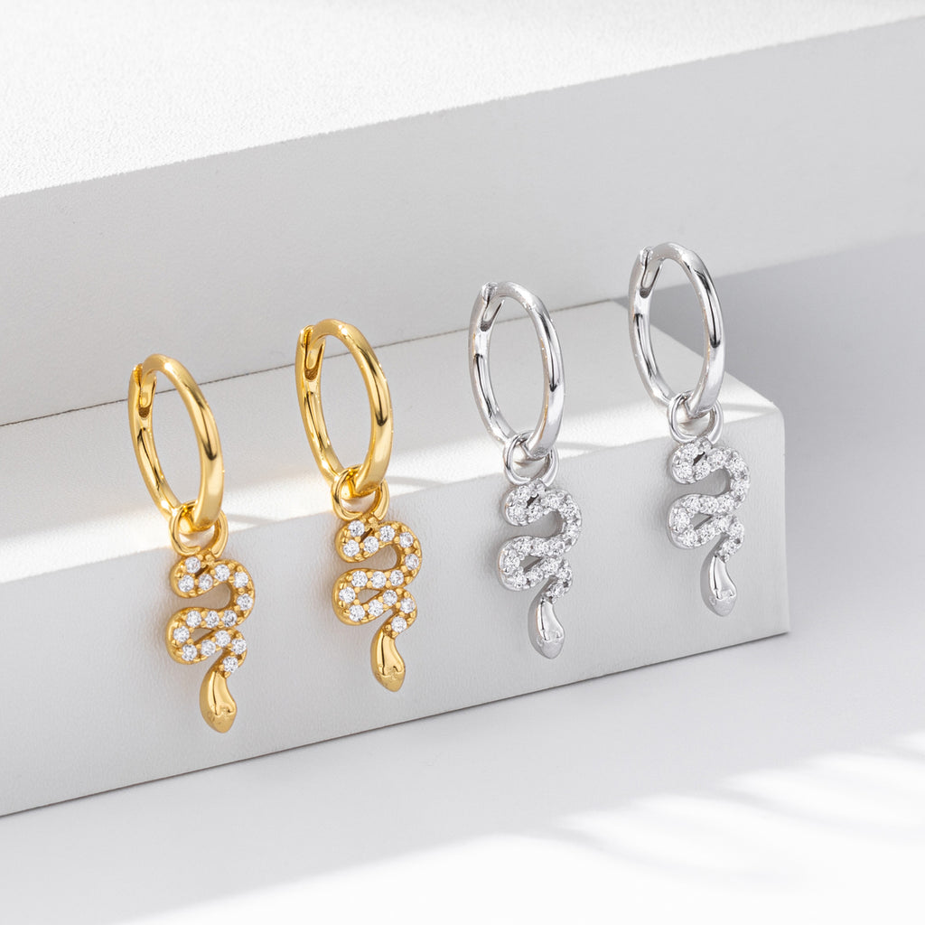 Damen Ohrhänger mit elegantem Schlangenmotiv aus hochwertigem 925 Sterling Silber und funkelnden Zirkonia Shop Nory