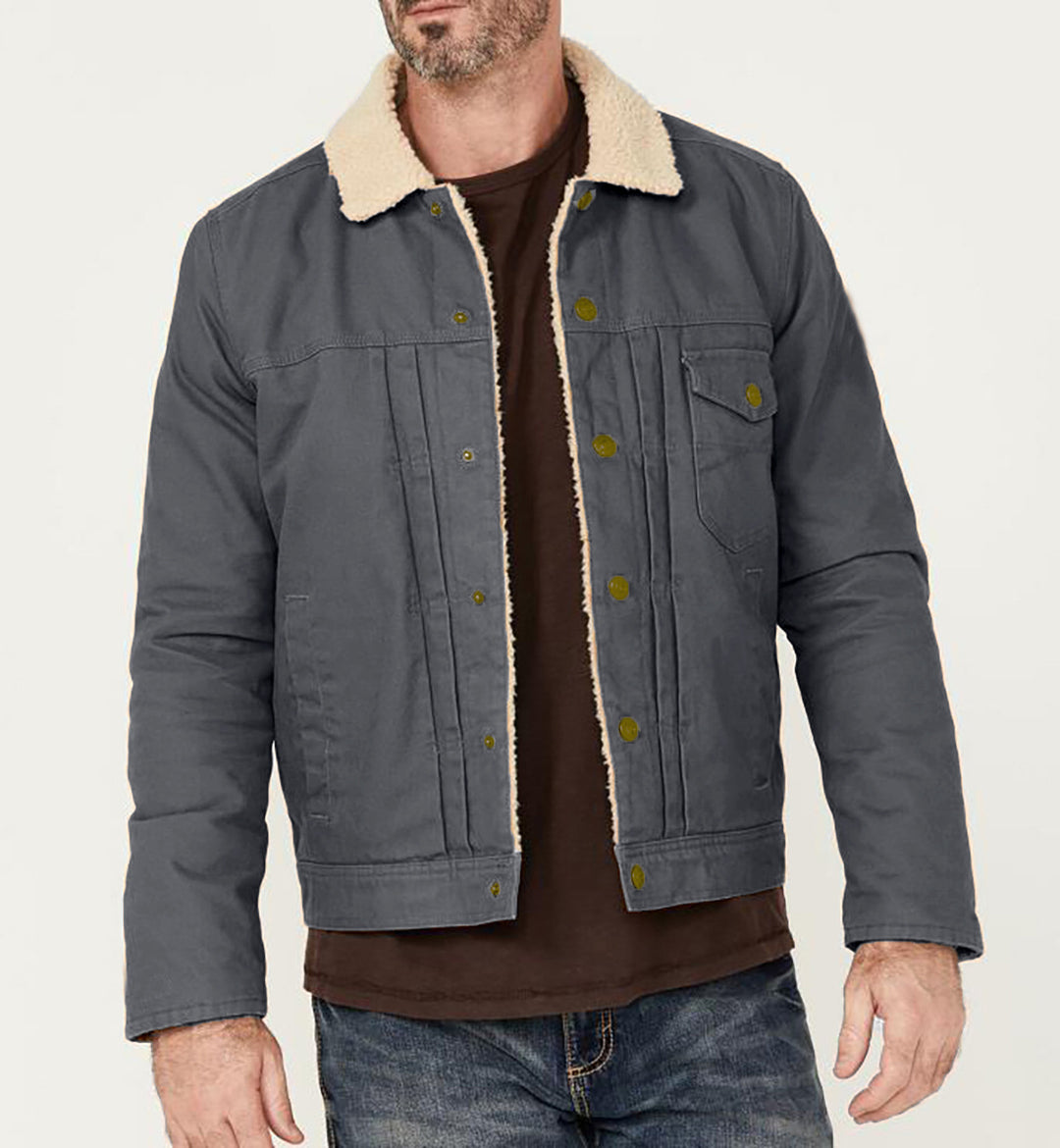Herren Canvas-Truckerjacke mit Teddyfutter und Cordkragen Shop Nory