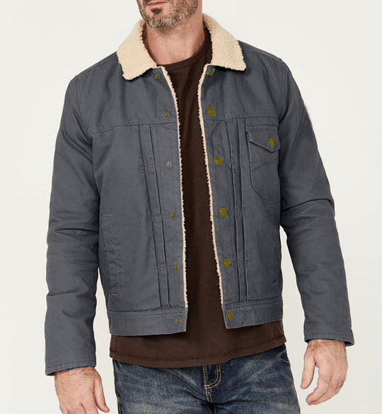 Herren Canvas-Truckerjacke mit Teddyfutter und Cordkragen Shop Nory