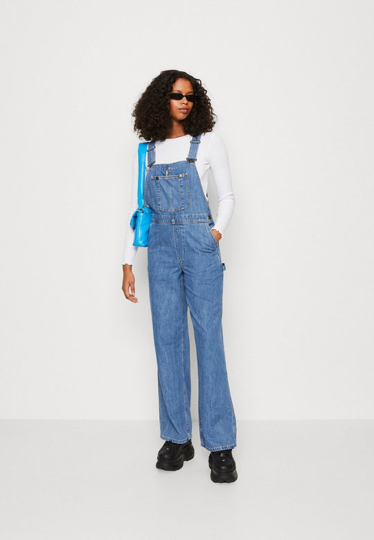 Damen Denim-Latzhose mit weitem Bein und verstellbaren Trägern