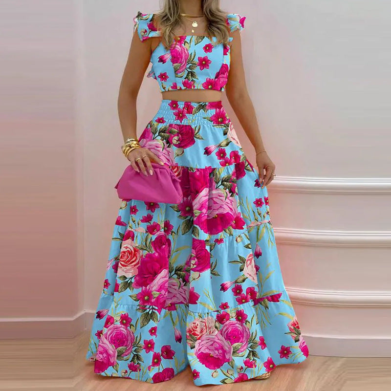 Damen Maxikleid mit voluminösem Rock und Rüschendetails
