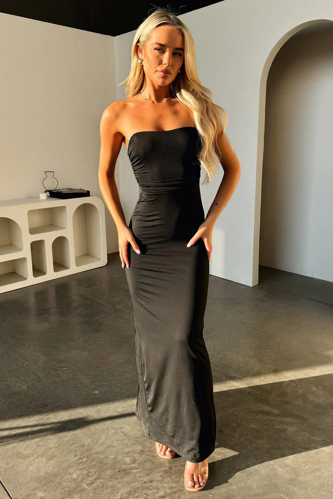 Damen Elegantes Maxikleid mit schulterfreiem Design und figurbetontem Schnitt