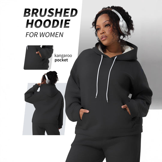 Damen Kuschel-Hoodie im Relax-Fit mit Kontrast-Kordel und Kängurutasche Shopy Nory