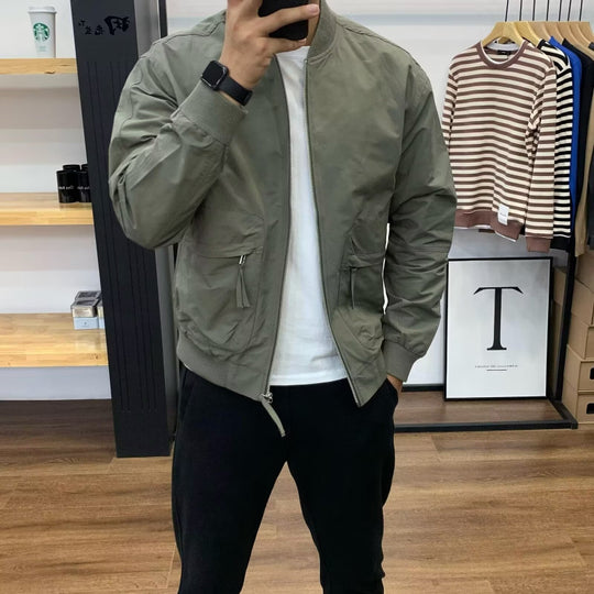 Herren Leichte Utility-Bomberjacke mit Reißverschluss, Multifunktions-Taschen und Rippbündchen Shop Nory