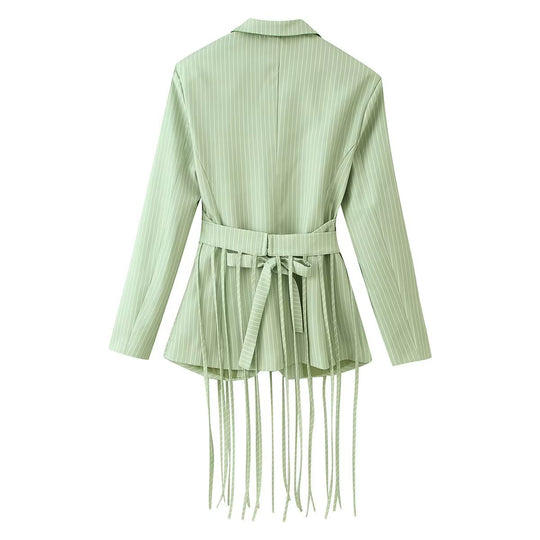 Damen Taillierter Blazer mit Fransen‑Detail und Nadelstreifen Shop Nory