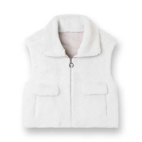 Damen Ärmellose Kunstfell‑Weste mit Stehkragen, Reißverschluss und Pattentaschen Shop Nory