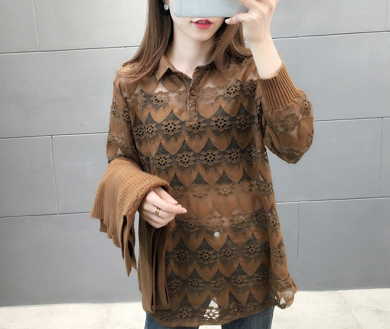 Damen Verspielter Strickpullover mit Spitzenapplikation Shop Nory