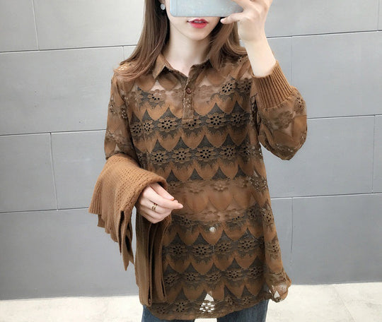 Damen Verspielter Strickpullover mit Spitzenapplikation Shop Nory
