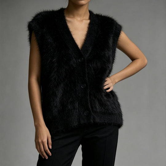 Damen Flauschige ärmellose Knopf‑Weste aus Mohairmix mit tiefem V-Ausschnitt Shop Nory