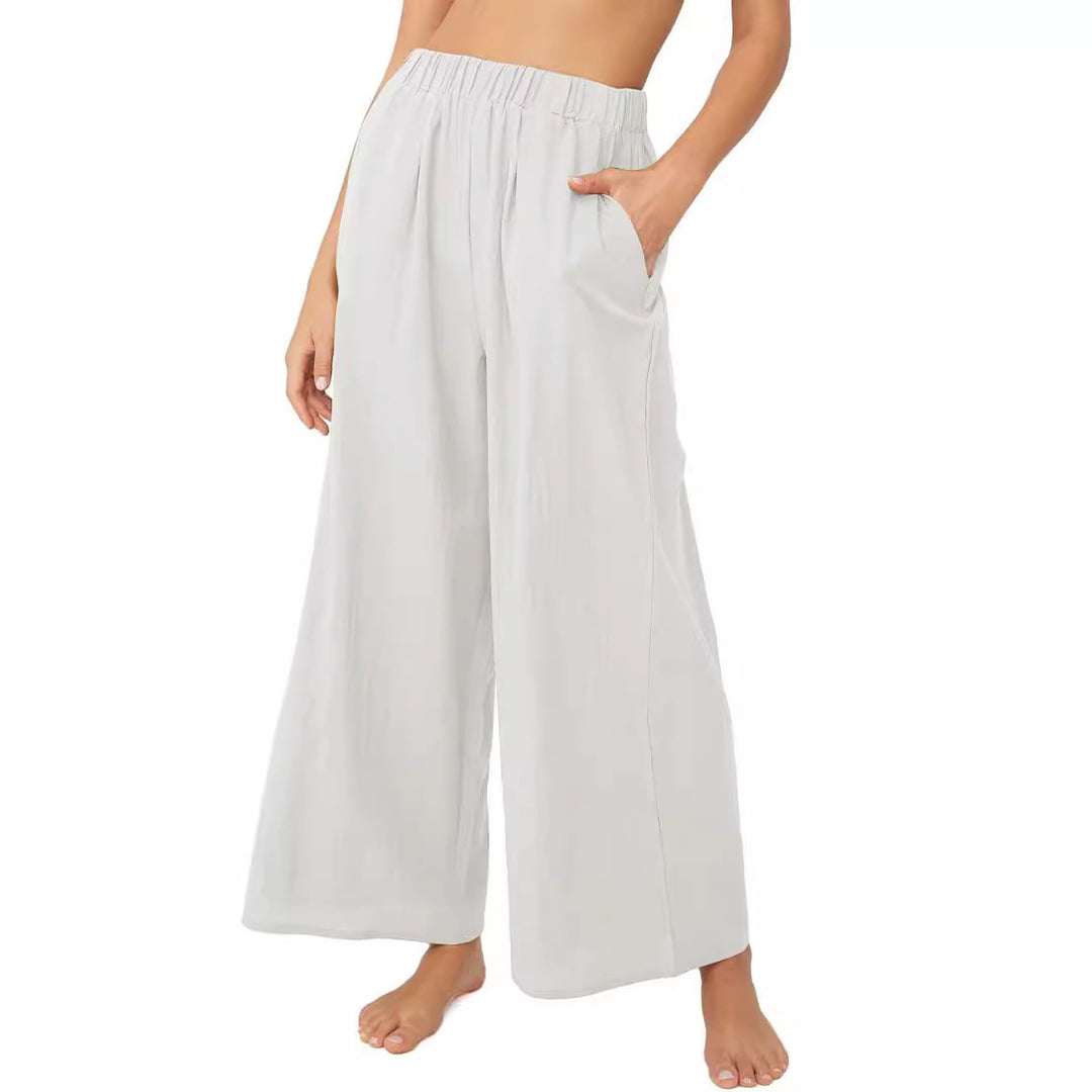 Damen Leichte Palazzo-Hose mit weitem Bein, elastischem Bund und Eingrifftaschen Shop Nory