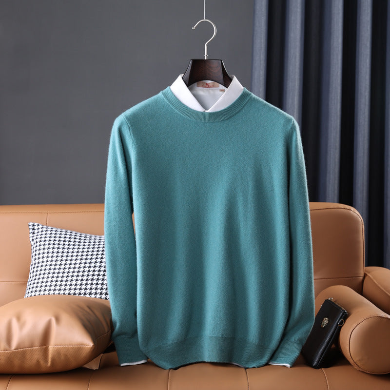 Herren Slim-Fit Rundhalspullover aus feinem Kaschmir-Mix mit dezenter Rippenkante Shop Nory