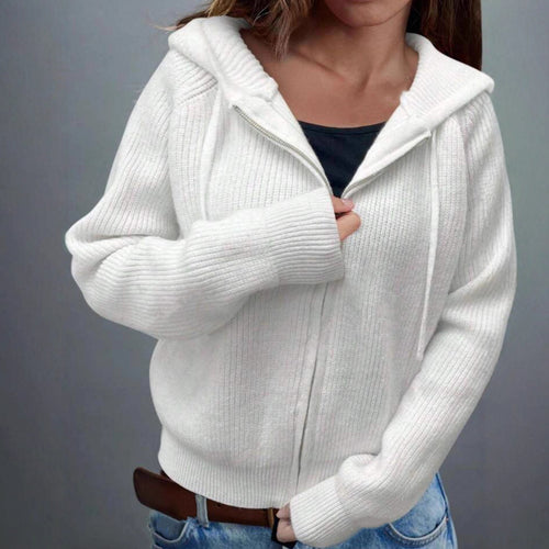 Damen Zip-Kapuzenjacke aus feinem Rippenstrick mit verlängerten Bündchen Shop Nory