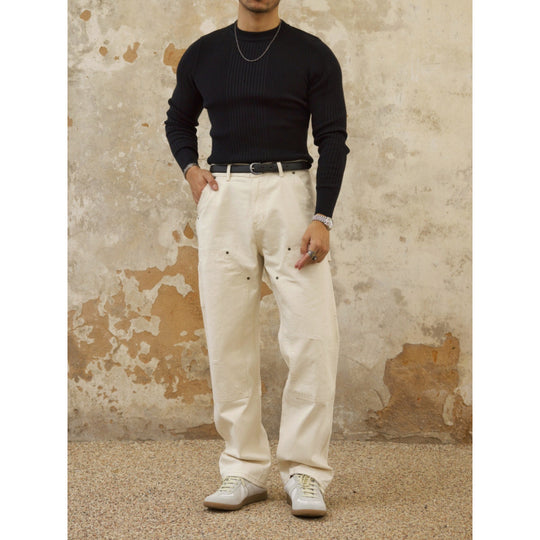 Herren Figurbetonter Rippstrick-Pullover mit Rundhalsausschnitt Shop Nory