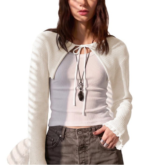 Damen Kurz-Bolero Häkeloptik mit BindShop Noryand und Volant-Ärmeln Shop Nory