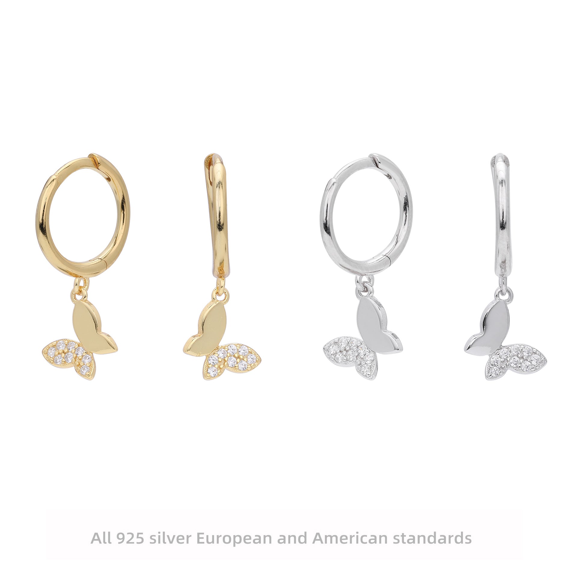 Damen Ohrringe mit funkelnden Schmetterlingsanhängern aus hochwertigem 925 Sterling Silber Shop Nory