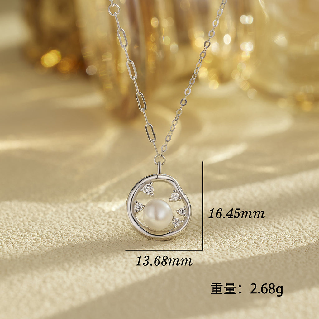 Damen Halskette mit kunstvollem Perlenanhänger und funkelnden Zirkonia Shop Nory