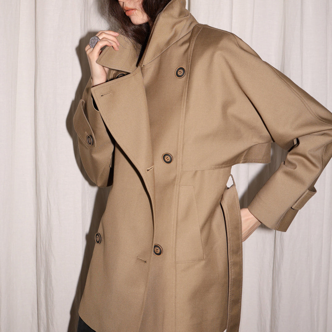 Damen Modischer Trenchcoat mit Taillengürtel und großen Taschen Shop Nory