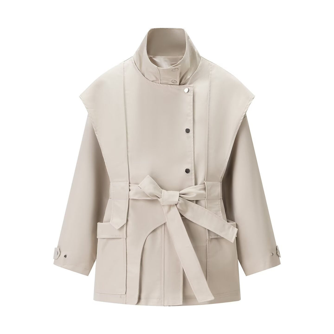 Damen Kurztrench mit Cape-Schulter, hohem Stehkragen und Bindegürtel Shop Nory