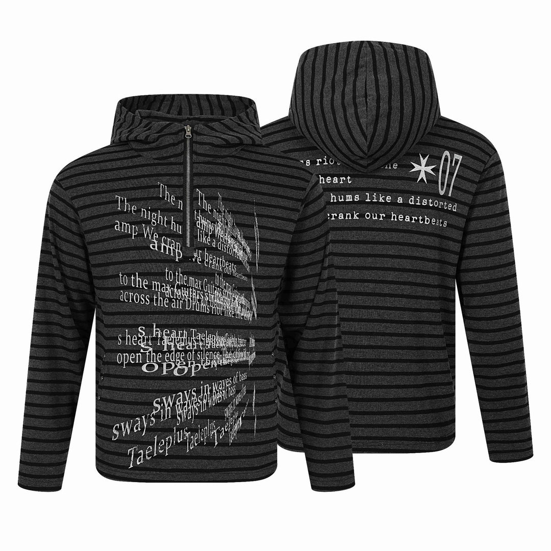 Unisex Gestreifter Halfzip-Pullover mit Stehkragen und typografischem Frontprint Shop Nory