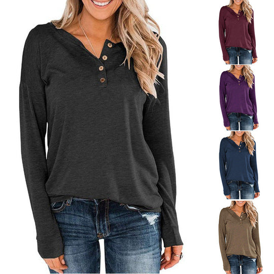 Damen modisches Langarm-Henley-Shirt mit Knopfleiste