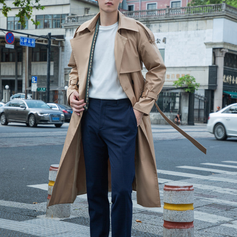 Herren Doppelreihiger Trenchcoat mit Taillengürtel und Epauletten Shop Nory