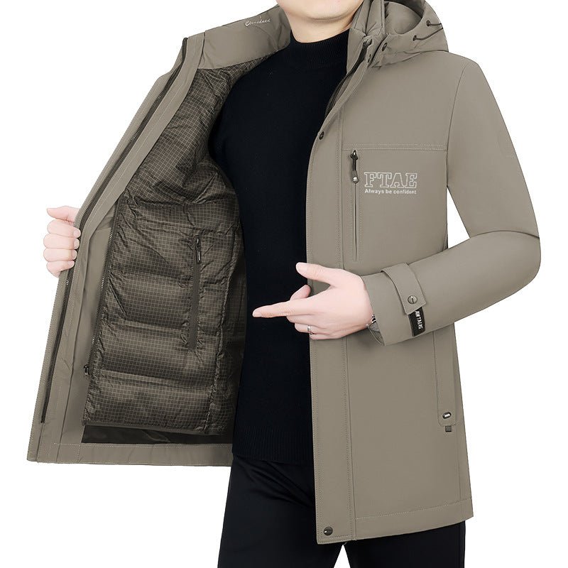Herren Moderner wasserabweisender Longparka mit Kapuze und leichter Thermoisolierung Shop Nory