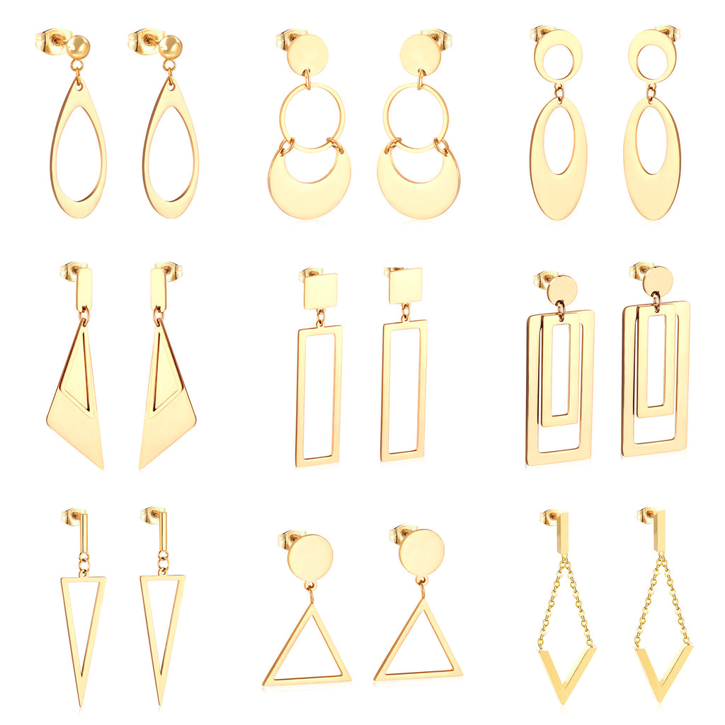 Damen Ohrringe mit elegantem, doppellagigem Rechteckdesign aus Edelstahl und goldplattierter Oberfläche Shop Nory