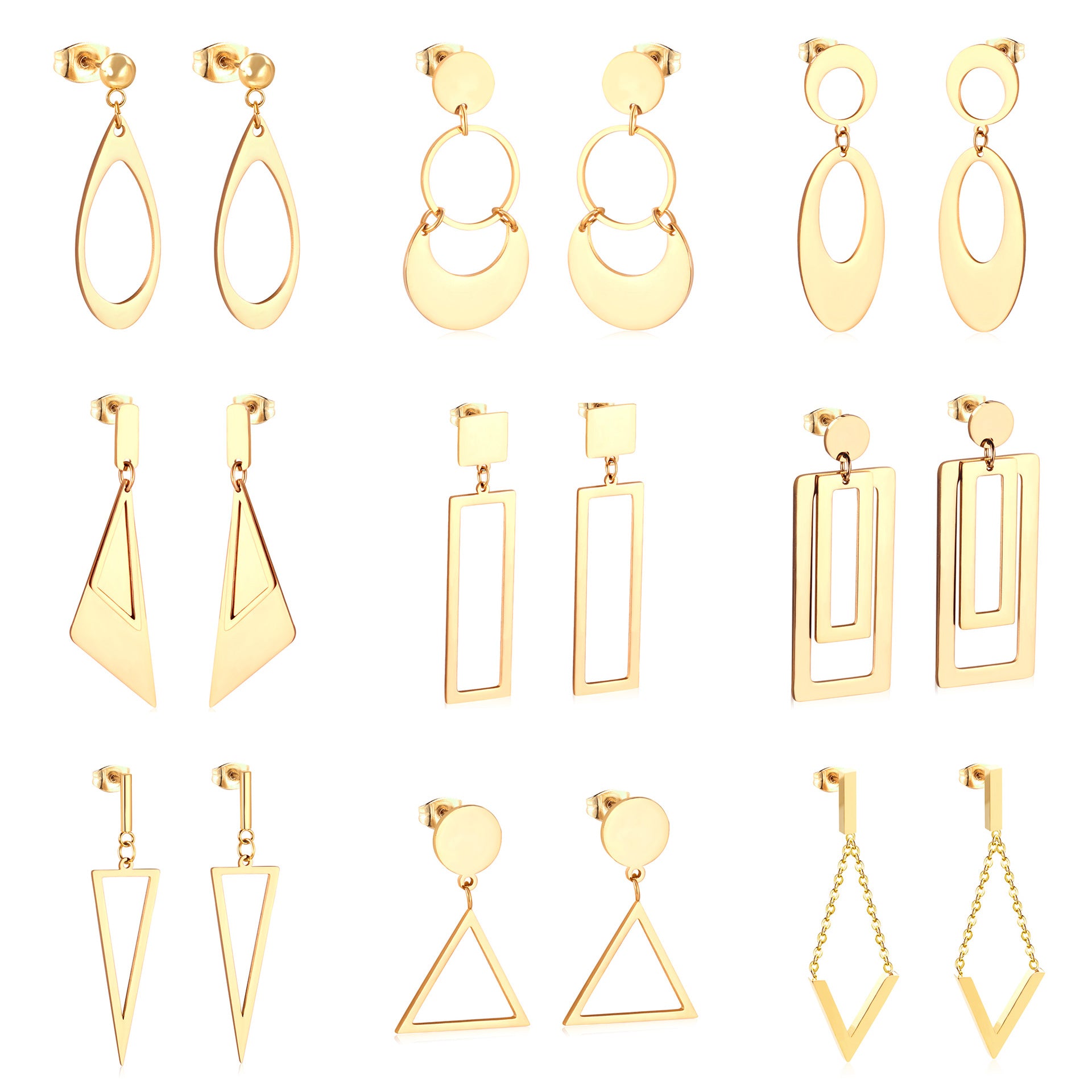 Damen Ohrringe mit elegantem, doppellagigem Rechteckdesign aus Edelstahl und goldplattierter Oberfläche Shop Nory