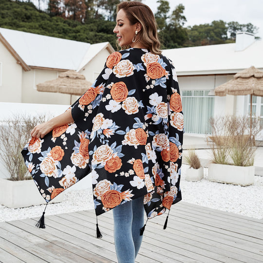 Damen Verspielter Kaftan‑Kimono‑Überwurf aus leichter Viskose mit asymmetrischem Zipfelsaum Shop Nory